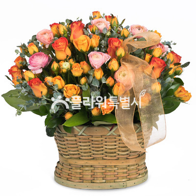 주황미니장미바구니