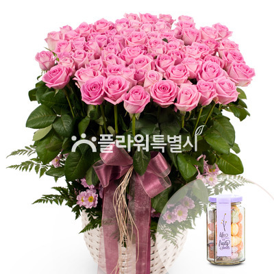 명품100송이 핑크장미[예약/사탕상자 포함]