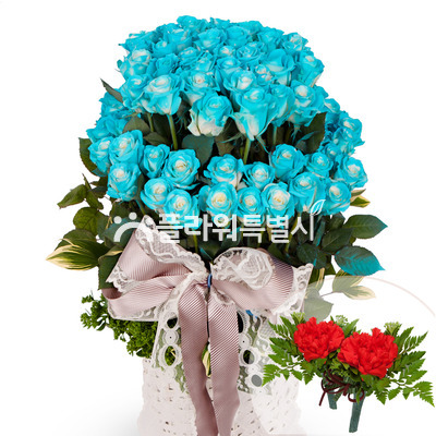 파란장미100송이2단바구니