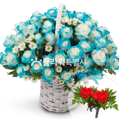 파랑장미바구니(소)
